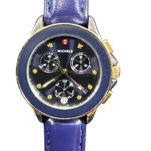 MICHELE MX05423 Women's Diamond Chronograph Watch Blue Leather band